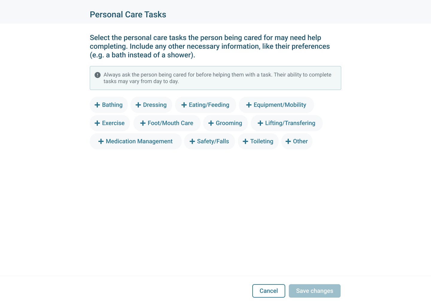 Record caregiving information